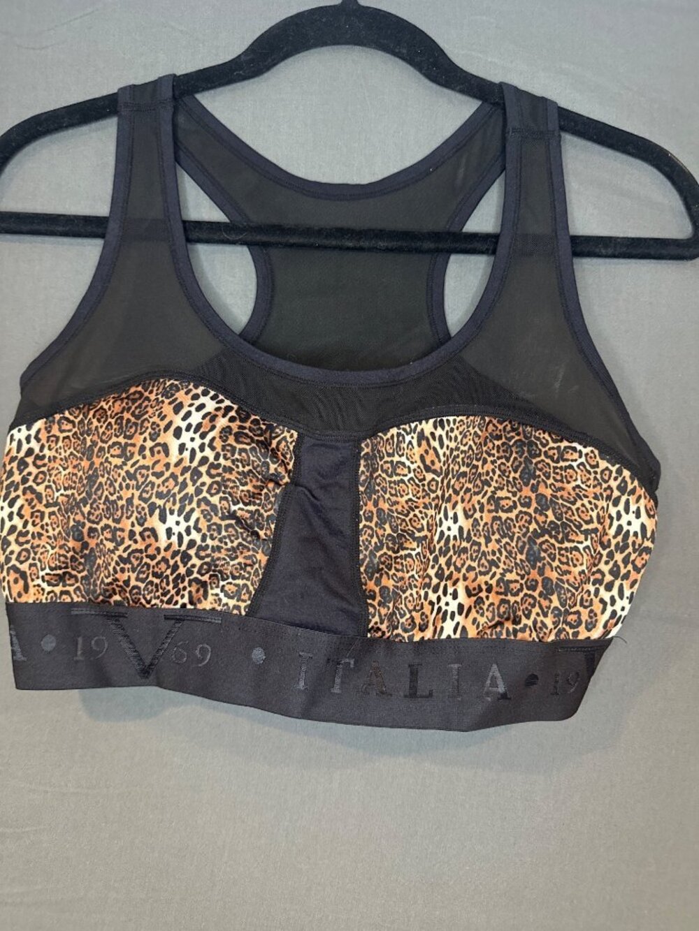 V 19.69 Italia Womens XL Leopard Sports Bra Mesh Racerback Animal Print